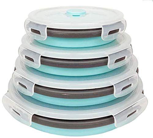 4 Stück Runden Silikon zusammenklappbaren Container Faltbare Frischhalteboxen Brotdosen aus Silikon Faltbare Silikon Brotbox Faltbare Silikon Vorratsdosen-Sets leicht zu tragen frischhaltedosen Set