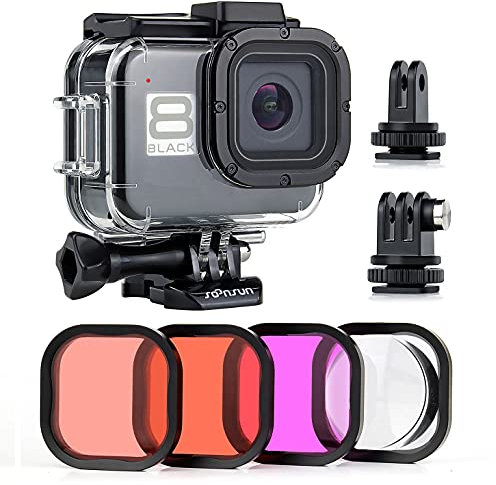 SOONSUN Custodia impermeabile per GoPro Hero 8, colore nero, con filtro subacqueo da 60 m, con doppio scomparto integrato per scarpa fredda con filtro rosso, rosso chiaro, magenta e 5 filtri macro