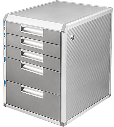 TUKA-i-AKUT XXL Metall Schubladenbox Abschließbar 5 Fächer DIN A4 mit Beschriftungsfeldern, Dokumenten Aufbewahrung Ablagebox, Robust Stabil Ordnungsbox aus Aluminiumlegierung, 315x398x350 TKD8602