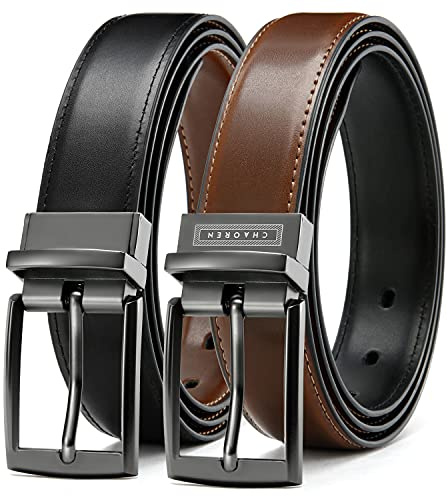 CHAOREN Boys Belt, Most Size Kids 1 1/4 Dress Reversible Belt for Youth - One Leather Belt Two Style