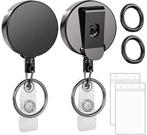 Simpolor Retractable Schlüsselanhänger, 2 Hochleistungs Metall Schlüsselrolle mit Karabiner, Gürtelclip und Ausweishalter, Ausziehbarer Schlüsselanhänger mit 68 cm Extra Starker Stahldraht-2 Orbicular