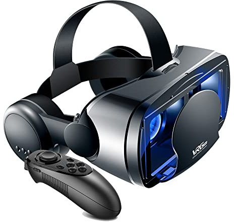 NEWSTYP 5~7 Pulgadas VRG Pro 3D VR Gafas Realidad Virtual Pantalla Completa Visual Gran Angular VR Gafas Caja para 5 a 7 Pulgadas Smartphone Gafas con Control Remoto Bluetooth (Black Pro)
