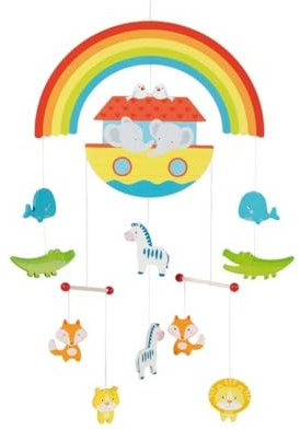 goki 52874 - Mobile Arche Noah - Spielzeug und Zubehör für Wiege - wunderschöner Regenbogen und niedliche Tiere - fördert visuelle Wahrnehmung