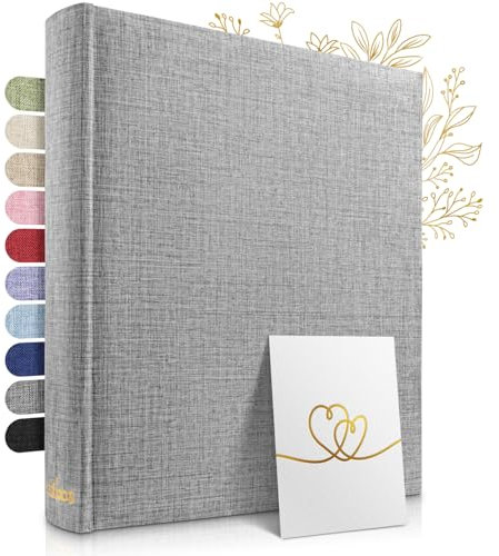 Zeitloos Fotoalbum zum Einkleben - Platz für 500 Fotos (100 Seiten oder 50 Blatt). Echtes leinen in grau Foto Album Foto Fotobuch zum einkleben