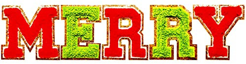 Merry Iron on Patches, 5 Pcs Sew On Letter Patches Colorful Merry Patches for Christmas Decor Supplies (Merry, Multicolour)