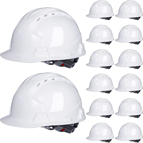 Leumoi 14 Pack Hard Hats 4 Pt Ratchet Suspension ABS Vented,White