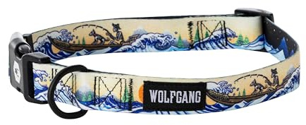 Wolfgang Hundehalsband, strapazierfähig, verstellbar, mit Schnellverschluss-Nylon-Schnalle, für Spaziergänge und Training, MountainWave-Druck, Größe L