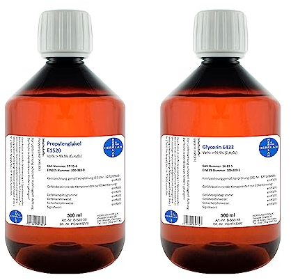 HERRLAN® Glycerin 99,5% + Propylenglykol 99,5% Set – 2 x 500 ml Kosmetik-Rohstoffe in Pharmaqualität - Vegan, pflanzlich & Made in Germany