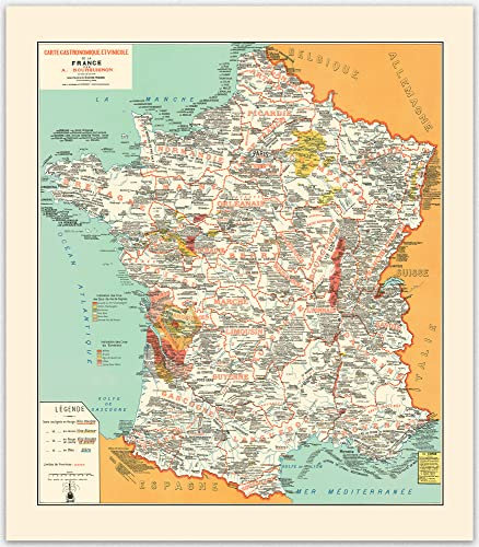 Bourguignon Vintage -Karte Wand Dekoration - Frankreich Poster Kartendekor | Hängende Wandkunst Bar, Hotel, Wohnkultur | Französisches Vintage -Poster Freunde Familie Geschenkideen (50cm x 70cm)