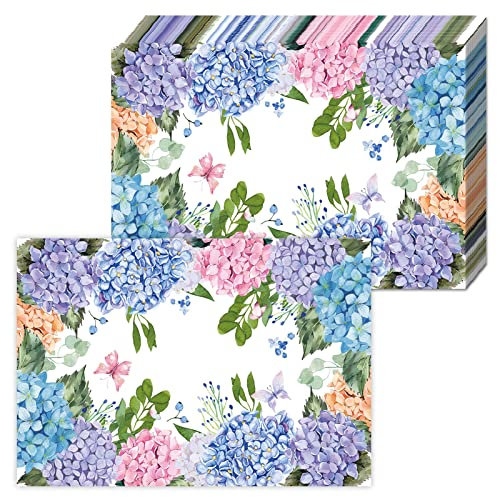 Tarklanda 50 Stück Blumen Papier Tischsets Aquarell Hortensien Papier Platzsets 40 x 28 cm Floral Einweg Platzsets Urlaub Deko für Küche Esstisch Party Hochzeit Brautdusche