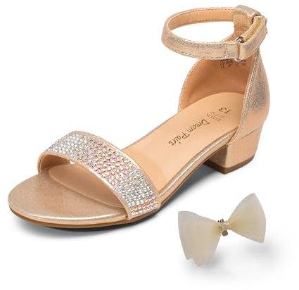DREAM PAIRS mädchen sandalen Sommer Kinder Prinzessin Schuhe Abnehmbare Schleife Niedriger Knöchelriemen Absatz High Heels Mary Jane Schuhe,Size 35,Gold,SDSD2320K