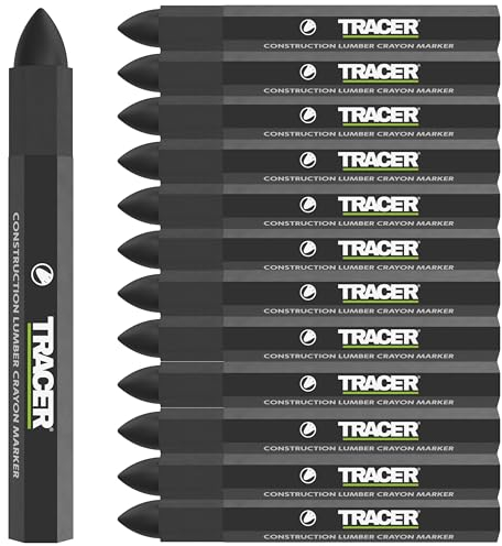 Tracer Construction Lumber Crayon Markers, Pack of 12 - Black. 12 x Black Multi Surface Marking Crayons