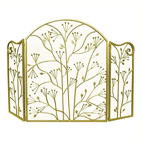 Kaminschutz mit Blattdetail, Kamingitter-Vorhang, 3-teiliger Kaminschutz aus Eisen für Holzofen Decoration