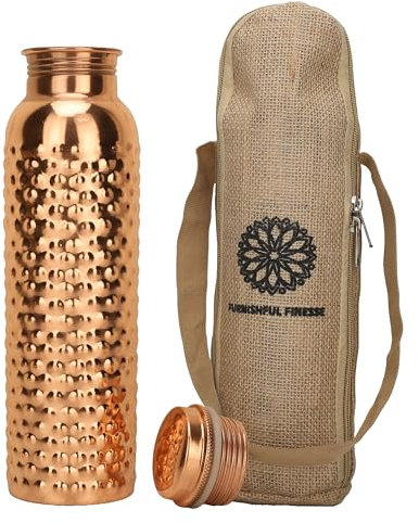 34 Oz Pure Copper Water Bottle With Ayurvedic Benefits Copper Bottle With Bag For Drinking Drink Leak Proof Lid Large Handcrafted Copper Water Vessel For Travel Gym Office Hiking Outdoor Yoga