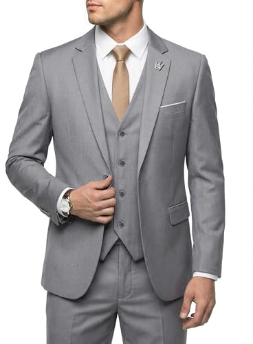 Hihawk Herren 3-teiliger Anzug mit Stretch-Stoff, solide schmale Passform, Ein-Knopf-Anzug, Blazer-Set, Jacke, Weste, Hose mit Krawatte