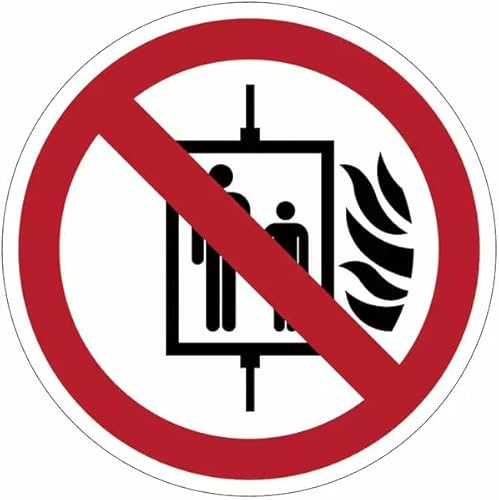 StickersLab - Cartelli di divieto ISO 7010 Vietato usare l’ascensore in caso di incendio - P020 (50, 100mm x 100mm)
