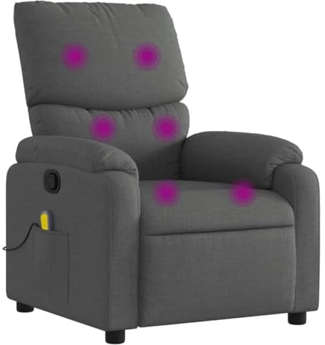 vidaXL Massagesessel, Sessel Verstellbare Rückenlehne, Fernsehsessel Relaxsessel mit Vibrationsfunktion, Liegesessel Polstersessel Ruhesessel, Dunkelgrau Stoff