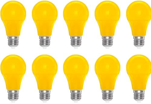 ZFQ 3W E27 Farbige Glühbirnen A60 3W LED Leuchtmittel Birnenform Gelb Farbige E27 LED Glühbirne 250LM, für Außen, Partys, Bühnen, Innendekorationen, 10er Pack