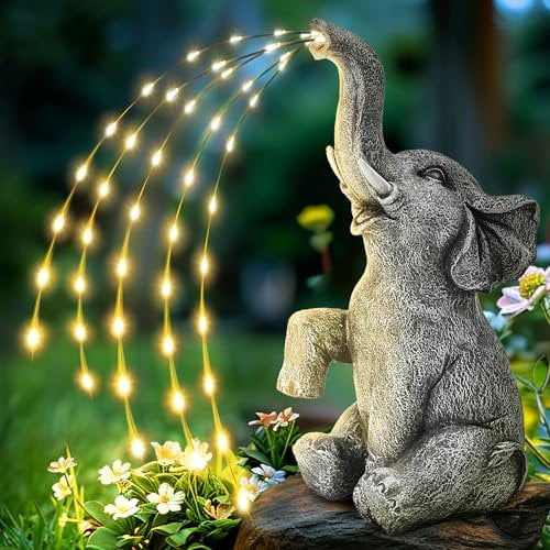 GIGALUMI Estatua de Elefante Mejorada, decoración de jardín, Figura de Elefante de riego Real, Luces LED alimentadas por energía Solar, Regalos para mamá, para Mujeres, decoración de Elefante para