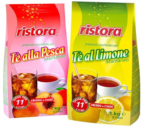 SET Ristora Tè al Limone istantaneo 1 kg CON Ristora Preparato Istantaneo per Tè alla Pesca, 1kg