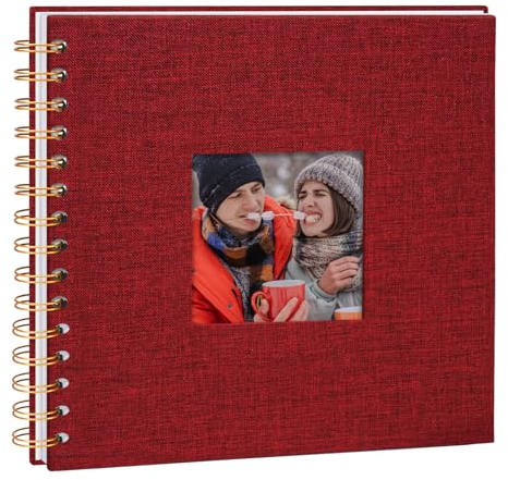 Vienrose Fotoalbum zum Selbstgestalten 20,5 x 20,5 cm, DIY Scrapbook Spiralalbum mit 40 Weißen Seiten, Leinen Fotoalbum zum Einkleben für Familien, Baby, Hochzeit, Jahrestag, Geburtstags, Rot