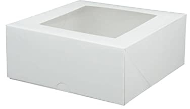 GREENBOX 50er Pack Cupcake-Box Patisserie-Schachtel 18x18 cm Falt-Box 7,5 cm hoch Pappe weiß I Gebäckkarton mit Sichtfenster I Pappschachteln mit Deckel I Tortenkartons I Muffins Transportbox
