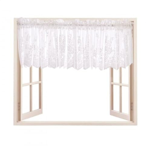 Mantovana Tenda per Finestra, Tendina Corta 137 * 61cm, Voile con Tasca per Asta, Tende Mantovane per Cucina Balcone Camera Bar, Tendine Finestra per Atmosfera Caffè (Bianco-137 * 61)