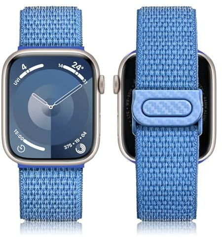 Ocaer Kompatibel mit Apple Watch Armband 42mm 41mm 40mm 38mm, Sport Nylon Ersatz iWatch Armband für Apple Watch Series 10 9 8 7 6 5 4 3 2 1 SE, Stoff Geflochtenes Band für Herren Damen(Blau)