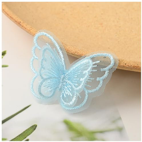 Wisafory 10 Stück Spitze Tüll Schmetterling Applikation Stickerei Aufnäher Spitzenstoff Patches Schmetterlinge Applikationen Zubehör für DIY Kleidung Tasche Haarschmuck Blau