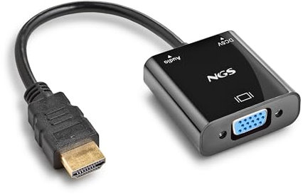 NGS Chamaleon - Adaptateur HDMI vers VGA Full HD 1080P, Convertisseur vidéo pour PC, TV, Ordinateurs Portables, projecteurs, moniteurs Connecteur d’Alimentation Micro USB Prise Audio Mini Jack 3,5 mm