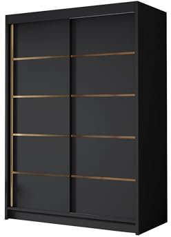 Mirjan24 Kleiderschrank mit Goldverzierung Laraso IV 120 cm Breit, Garderobenschrank, Schlafzimmerschrank mit Kleiderstange und Einlegeböden für Kleidung (Schwarz)