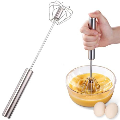 VIDSTW Fouet Semi-Automatique en Acier Inoxydable, Fouet Cuisine Argent, Batteur Manuel Rotation à 360 Degrés pour Mélanger les œUfs, la Crème, la Vinaigrette, la Sauce, les Jaunes D'œufs