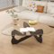 Table Basse Triangulaire en Verre, Base en Bois Massif pour Le Salon, Meuble Moderne, A