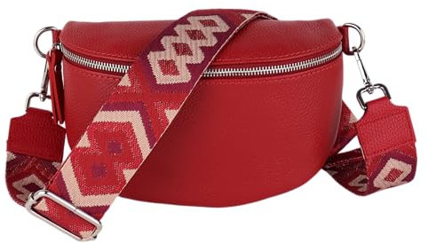 MIRROSI® Bauchtasche Damen, Echtleder, Made in Italy, Umhängetasche, Brusttasche, Crossbody Bag (1 Tasche & 2 Gurte) (Bordeaux (Rauten), Mittelgroße Tasche (25x16x7cm))