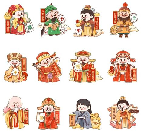Valicaer Magnetic Refrigerator Magnet Fridge Sticker,12Pcs Fridge Magnets Chinese New Year Decor Whiteboard Magnet Cute Acrylic God of Wealth Fridge Magnets Decoration for Kitchen,Cabinet,Office
