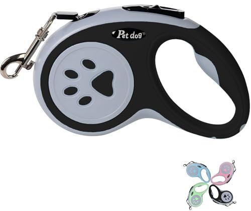 Retractable Dog Lead, VELIGOOD 5M/16FT Extendable Dog Lead with Strong Nylon Tape Tangle-Free One-Handed Brake, Pause, Lock for Small Medium Dogs (Black)