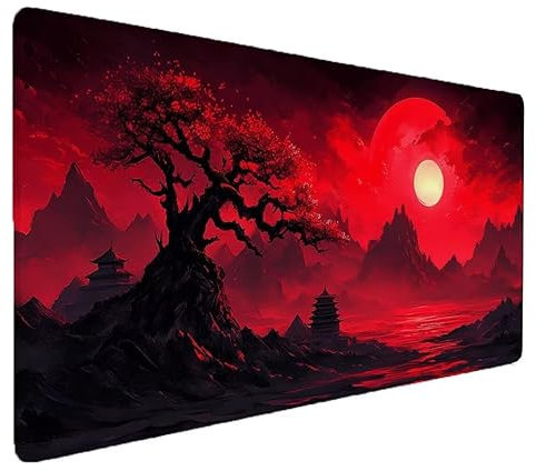 Tapis de Souris Rouge, scène Tapis de Souris Gamer XXL 1500x800x3mm Étanche Antidérapante Mouse Pad avec Coutures sur Les Bords - sous Main Bureau - Accessoire Bureau, pour Gamer, PC, Portable C-1