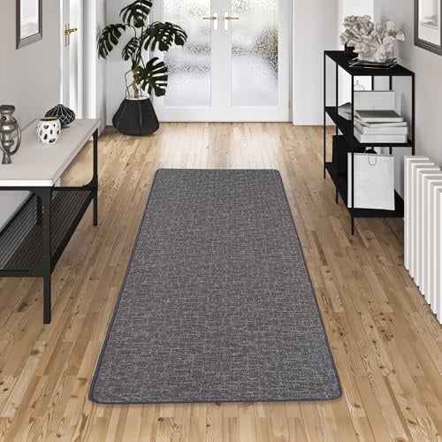 Schlingen Designer Teppich Läufer Niva Anthrazit - Pflegeleichter & Strapazierfähiger Teppich aus 100% Polypropylen, Modern für Flur, Diele & Korridor, Melierte Struktur, Langlebig & Robustes Material