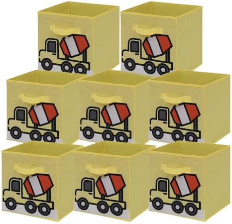 BonChoice Foldable Storage Cube Box (8, Yellow Truck, 26.5x26.5x28cm)