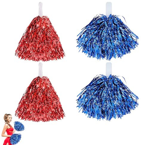 4 Stück Cheerleader Pompons, Pompoms Cheerleading, Cheerleading Pompons, Pompom Cheerleader, Für Sport Cheers, Tanz Abendkleid Nachtparty Tänze(Rot+blau)