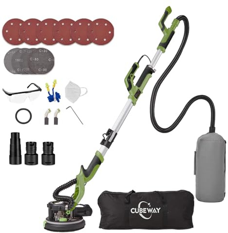 Ponceuse Girafe 750W Professionnelle avec Système de Vide Automatique et Lumière LED, Ponceuse Murale et Plafond Télescopique, Diamètre 215 mm, 7 Vitesses 900-1800 tr/min (vert)