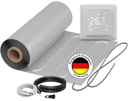 Elektrische Fußbodenheizung: Zweiader-ALU-Heizmatte WARMON ALU 150 W/m² inkl. Thermostat mit Bodensensor, Thermostat:Ohne WLAN Weiß, Mattengröße:12 m²