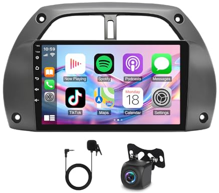 2G+64G ikasus Android 15 Autoradio 2 Din für Toyota RAV4 2001-2006 mit Carplay Android Auto, 9 Zoll Touch Bildschirm Radio GPS Navi Mirror Link Bluetooth WiFi FM/RDS/SWC Rückfahrkamera