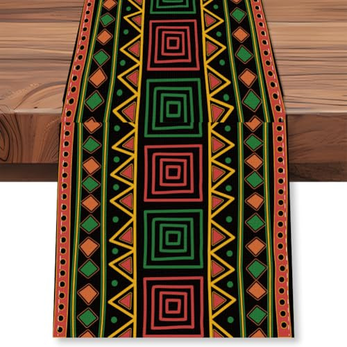 WADORN Traditioneller Afrikanischer Tischläufer, 33x183cm Vintage Tischläufer Mit Geometrischen Afrikanischen Mustern Im Stil Abstrakter Stämme Für Esszimmer Haushalt Landhausstil Feiertage Partys