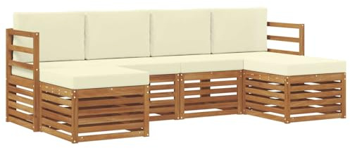 vidaXL Sofagarnituren 6 pcs Natur und Creme Massivholz Akazie, Outdoor-Sofa, modernes Gartenmöbel, langlebiges Ecksofa, Terrasse Lounge, Sitzgruppe für die Veranda