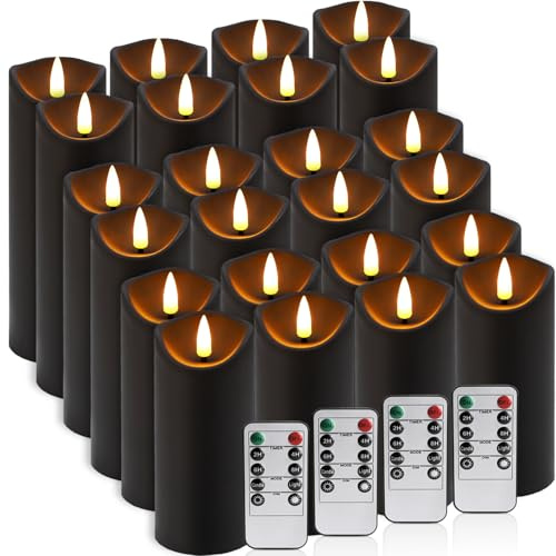 LIVEN Flackernde flammenlose Kerzen, batteriebetriebene Kerzen, LED-Kerzen für Heimdekoration, Hochzeit, Weihnachten, Geburtstag, Valentinstag, 24 Stück (D2,2 x H 12,7 cm, 15,2 cm, 17,8 cm, Schwarz)