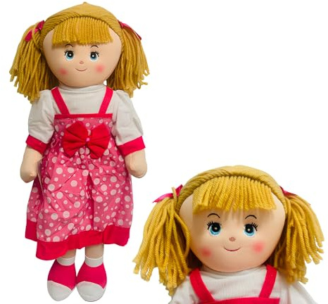 Generico Riesige Stoffpuppe 90 cm aus Stoff, Puppe mit Zöpfen und Kleid mit Schleife, Puppe Lily, weich und sicher mit Zöpfen aus Wolle, zufällige Farben