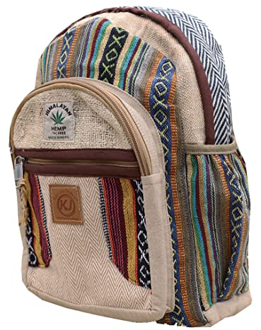 KayJayStyles Handgefertigter Rucksack aus natürlichem Hanf, Nepal, für Damen und Mädchen, klein, leicht, Tagesrucksack, Daypack3, 38