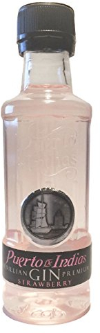 Lote de 24 botellitas Ginebra Puerto de Indias de fresa 5cl con tarjetas personalizadas, detalles para bodas, comuniones, bautizos o eventos.