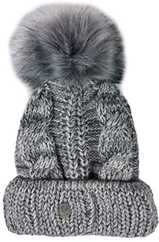 achti Damen und Herren Wintermütze Mütze Zopfmuster großer Pompon Bommelmütze Geschenkidee (grau anthrazit Mütze)